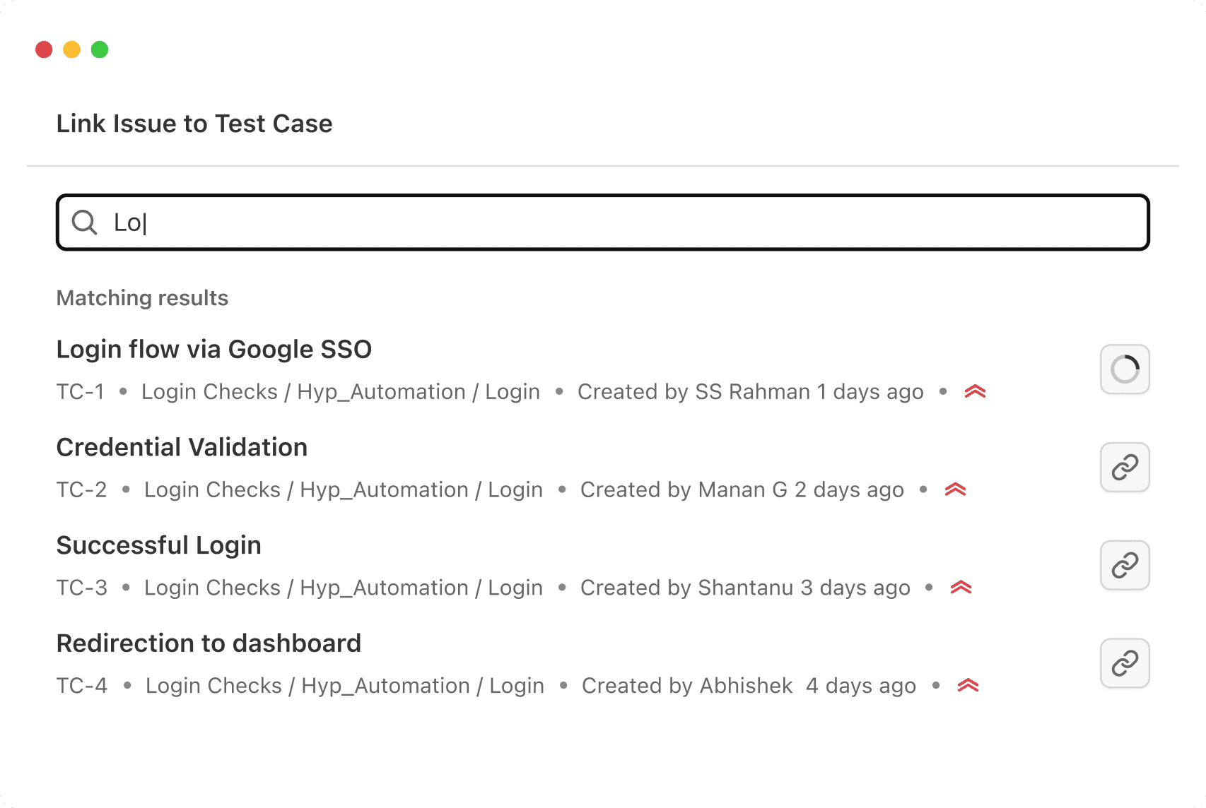 Link Test Cases